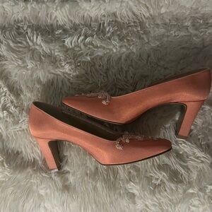 Elegant Peach Heels with Embellishments